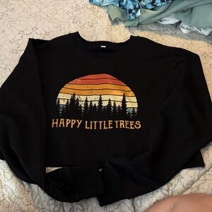 Black 'Happy Little Trees' Crop Shirt